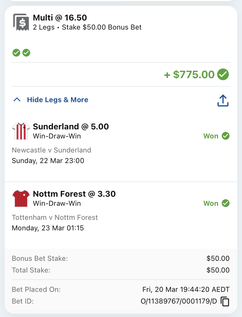 EPL winning slip — 2-Leg Multi
