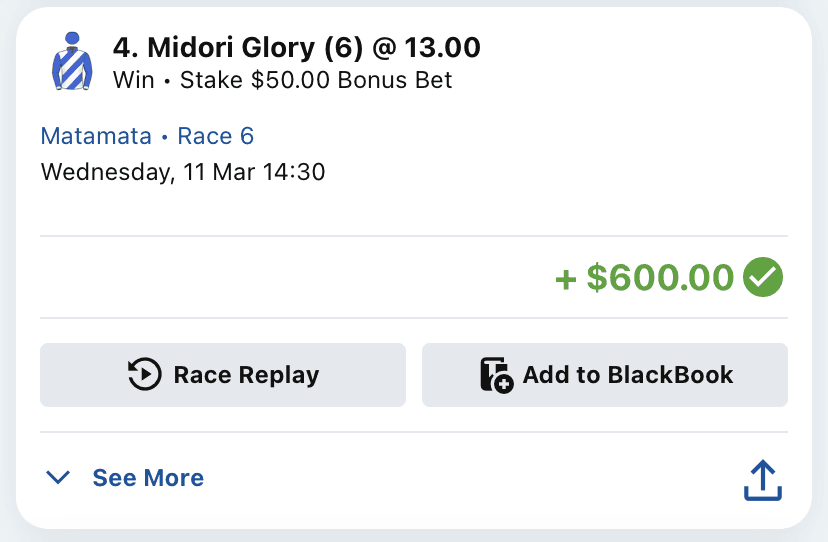 Racing winning slip — Win Bet