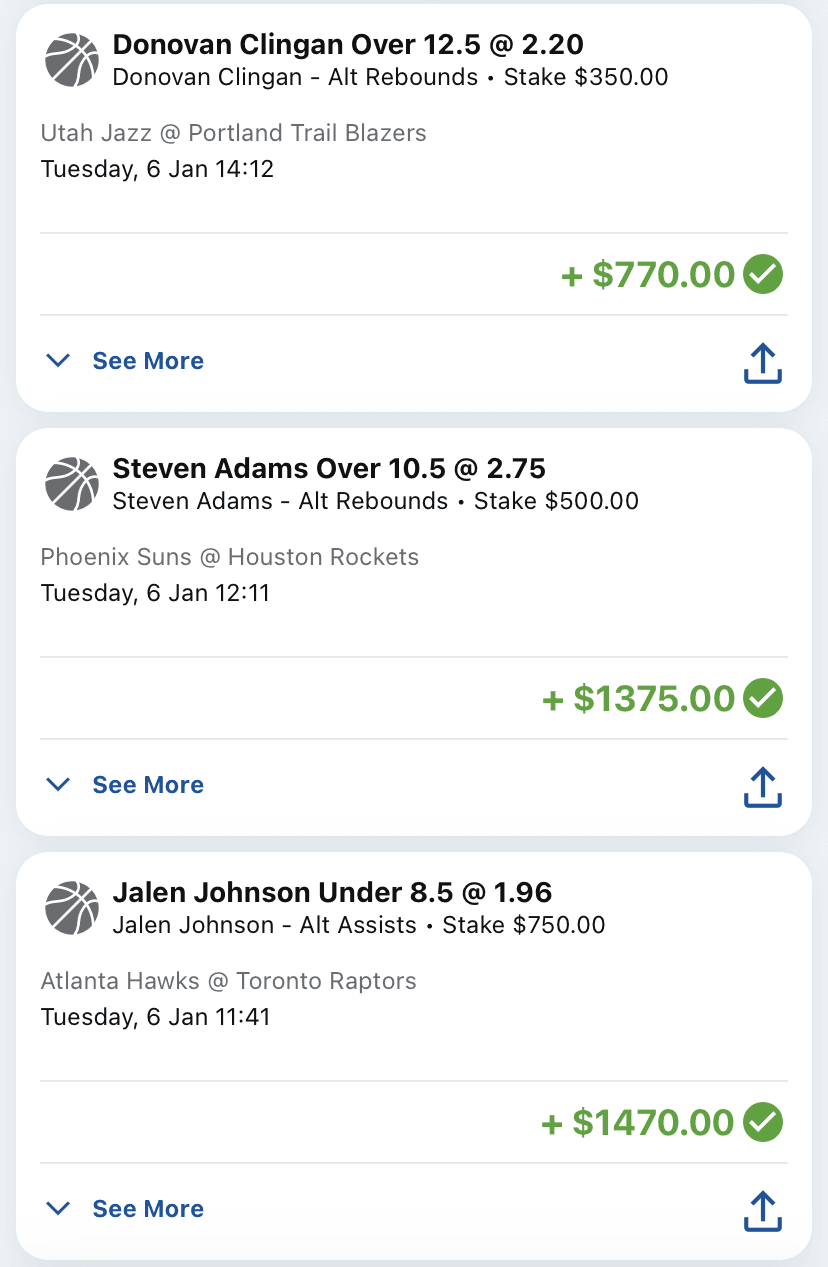 NBA winning slip — Player Props